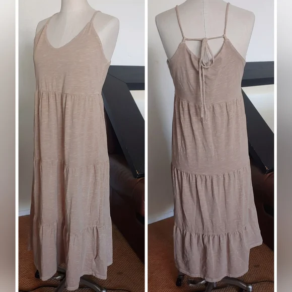 Old Navy Tan Brown Tie-Back Tiered Midi Cami Swing Dress - Picture 4 of 6